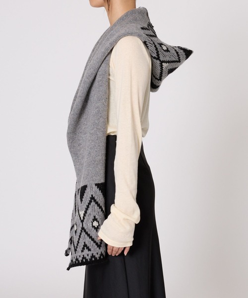 BABYLONE（バビロン）の「ノルディックフードマフラー（マフラー・レディース・グレー・フリー）」の10枚目の写真