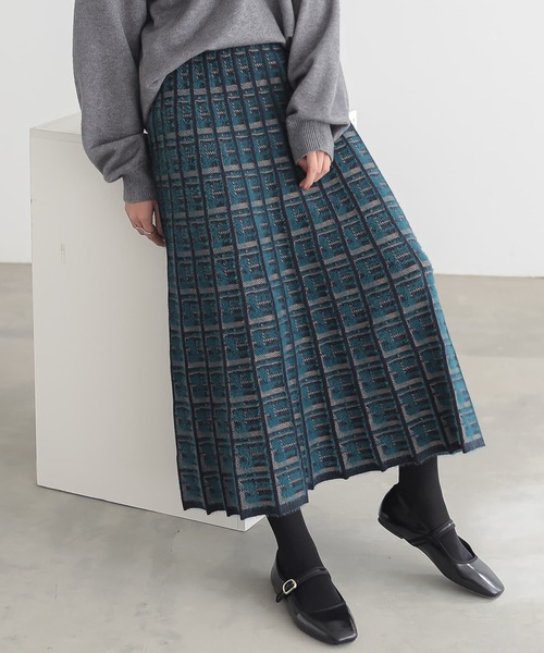 n'OrLABEL（ノアールレーベル）の「『チェックジャカードニットスカート』（スカート・レディース・グレー/ブルーグリーン・2/1）」の18枚目の写真