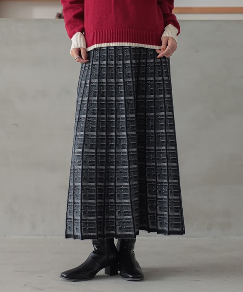 n'OrLABEL（ノアールレーベル）の「『チェックジャカードニットスカート』（スカート・レディース・グレー/ブルーグリーン・2/1）」の21枚目の写真