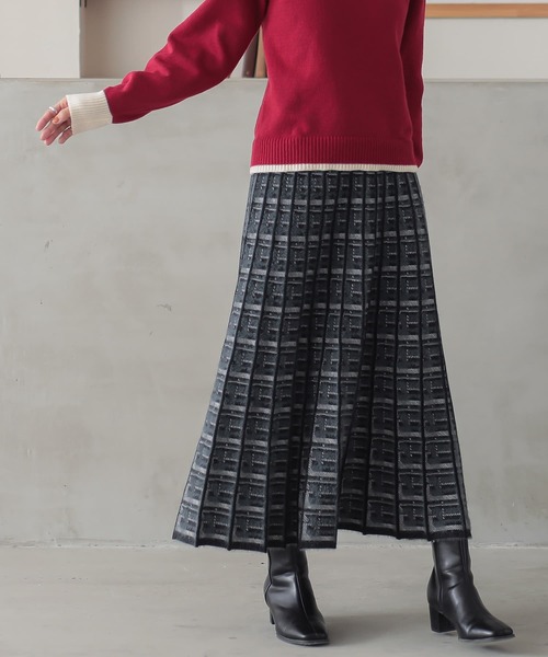 n'OrLABEL（ノアールレーベル）の「『チェックジャカードニットスカート』（スカート・レディース・グレー/ブルーグリーン・2/1）」の10枚目の写真