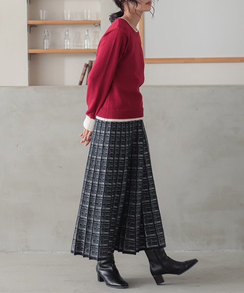 n'OrLABEL（ノアールレーベル）の「『チェックジャカードニットスカート』（スカート・レディース・グレー/ブルーグリーン・2/1）」の12枚目の写真
