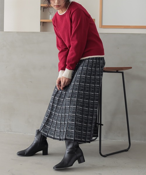 n'OrLABEL（ノアールレーベル）の「『チェックジャカードニットスカート』（スカート・レディース・グレー/ブルーグリーン・2/1）」の13枚目の写真