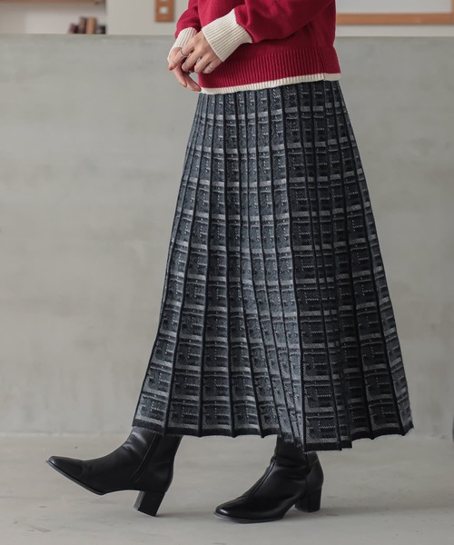 n'OrLABEL（ノアールレーベル）の「『チェックジャカードニットスカート』（スカート・レディース・グレー/ブルーグリーン・2/1）」の20枚目の写真