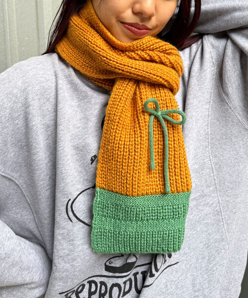 CIAOPANIC（チャオパニック）の「リボン付き配色マフラー（マフラー・レディース・キャメル/グレー/オフホワイト・FREE）」の18枚目の写真