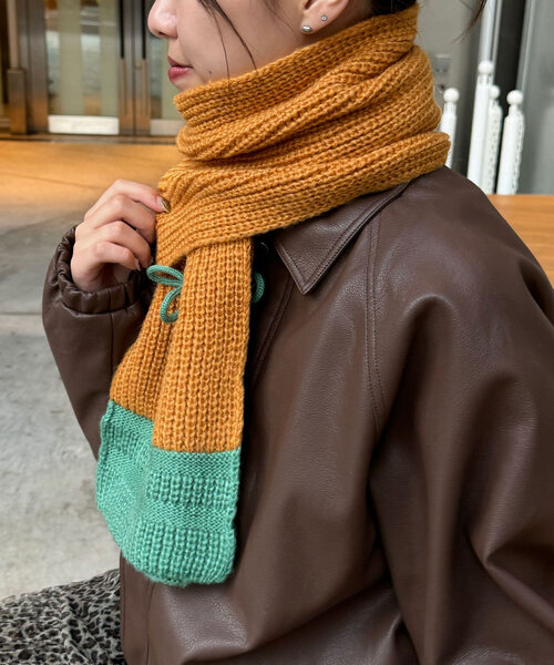 CIAOPANIC（チャオパニック）の「リボン付き配色マフラー（マフラー・レディース・キャメル/グレー/オフホワイト・FREE）」の20枚目の写真