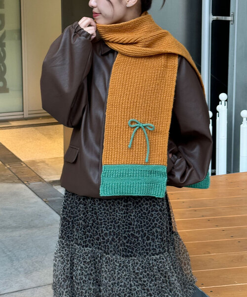 CIAOPANIC（チャオパニック）の「リボン付き配色マフラー（マフラー・レディース・キャメル/グレー/オフホワイト・FREE）」の22枚目の写真