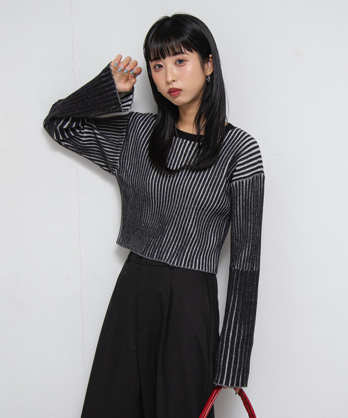 Chillfar(チルファー)の「プレートリブショートニット(Tシャツ/カットソー・レディース・パープル/グレー/ブラック・FREE)」の8枚目の写真