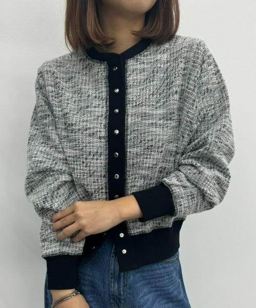 UNDOVE(アンドゥーブ)の「〈UNDOVE〉【UV対策/ウォッシャブル/上品カジュアル/シルバーボタン/ドットボタン】ツイード見えカーディガン(カーディガン/ボレロ・レディース・ブラック・MEDIUM/LARGE/X-LARGE)」の8枚目の写真