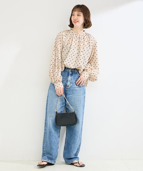 B.C STOCK(ベーセーストック)の「《追加2》ドットスタンドカラーブラウス(シャツ/ブラウス・レディース・ベージュ/ブラック・FREE)」の10枚目の写真