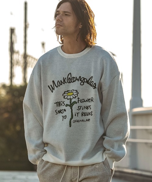 Mark Gonzales（マーク・ゴンザレス）の「【WEB・直営店限定】MARK GONZALES ARTWORK COLLECTION(マーク ゴンザレス)フロントジャガードクルーネックニット/4type/3colors（ニット/セーター・メンズ・ホワイト系1/ホワイト系2/ホワイト系3/ホワイト系4/ブラック系1/ブラック系2/ブラック系3/ブラック系4/グリーン系1/グリーン系2/ネイビー系1/ネイビー系2・M/L/XL）」の3枚目の写真