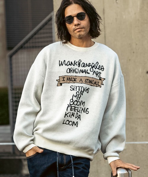 Mark Gonzales（マーク・ゴンザレス）の「【WEB・直営店限定】MARK GONZALES ARTWORK COLLECTION(マーク ゴンザレス)フロントジャガードクルーネックニット/4type/3colors（ニット/セーター・メンズ・ホワイト系1/ホワイト系2/ホワイト系3/ホワイト系4/ブラック系1/ブラック系2/ブラック系3/ブラック系4/グリーン系1/グリーン系2/ネイビー系1/ネイビー系2・M/L/XL）」の4枚目の写真