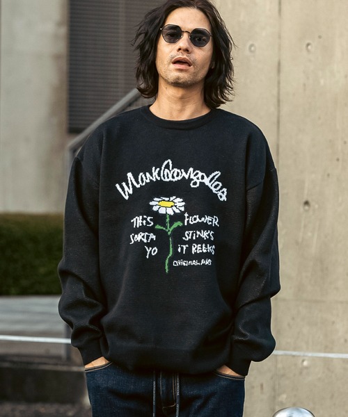 Mark Gonzales（マーク・ゴンザレス）の「【WEB・直営店限定】MARK GONZALES ARTWORK COLLECTION(マーク ゴンザレス)フロントジャガードクルーネックニット/4type/3colors（ニット/セーター・メンズ・ホワイト系1/ホワイト系2/ホワイト系3/ホワイト系4/ブラック系1/ブラック系2/ブラック系3/ブラック系4/グリーン系1/グリーン系2/ネイビー系1/ネイビー系2・M/L/XL）」の7枚目の写真