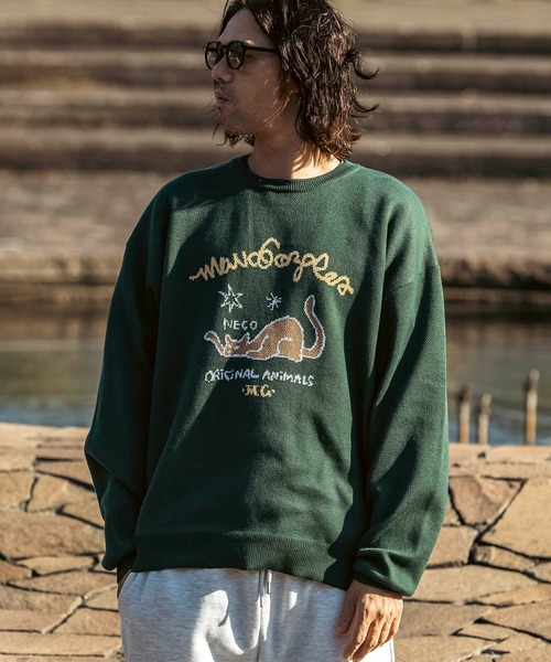 Mark Gonzales（マーク・ゴンザレス）の「【WEB・直営店限定】MARK GONZALES ARTWORK COLLECTION(マーク ゴンザレス)フロントジャガードクルーネックニット/4type/3colors（ニット/セーター・メンズ・ホワイト系1/ホワイト系2/ホワイト系3/ホワイト系4/ブラック系1/ブラック系2/ブラック系3/ブラック系4/グリーン系1/グリーン系2/ネイビー系1/ネイビー系2・M/L/XL）」の9枚目の写真