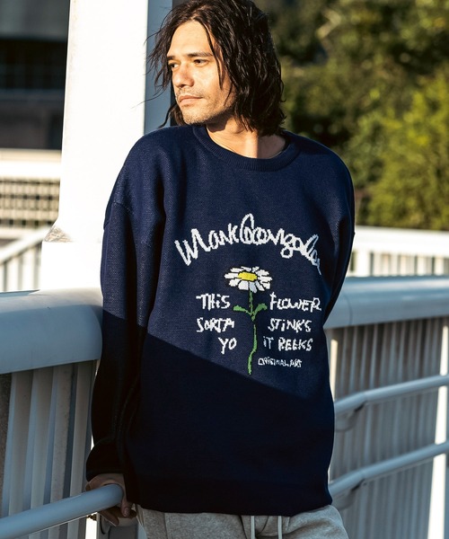 Mark Gonzales（マーク・ゴンザレス）の「【WEB・直営店限定】MARK GONZALES ARTWORK COLLECTION(マーク ゴンザレス)フロントジャガードクルーネックニット/4type/3colors（ニット/セーター・メンズ・ホワイト系1/ホワイト系2/ホワイト系3/ホワイト系4/ブラック系1/ブラック系2/ブラック系3/ブラック系4/グリーン系1/グリーン系2/ネイビー系1/ネイビー系2・M/L/XL）」の11枚目の写真