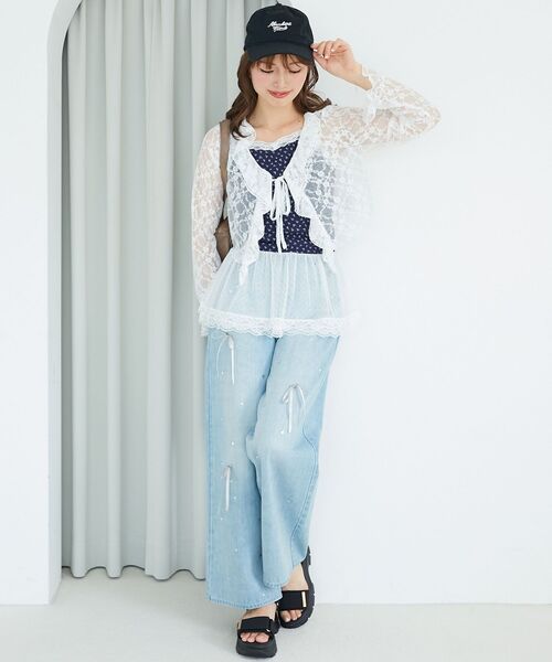 MAJESTIC LEGON(マジェスティックレゴン)の「フリルカラーリボンカーディガン(Tシャツ/カットソー・レディース・アイボリー/ホワイト系その他/ブラック系その他/ホワイト系その他2/ブルー系その他2/ブラック/オフホワイト・MEDIUM)」の10枚目の写真