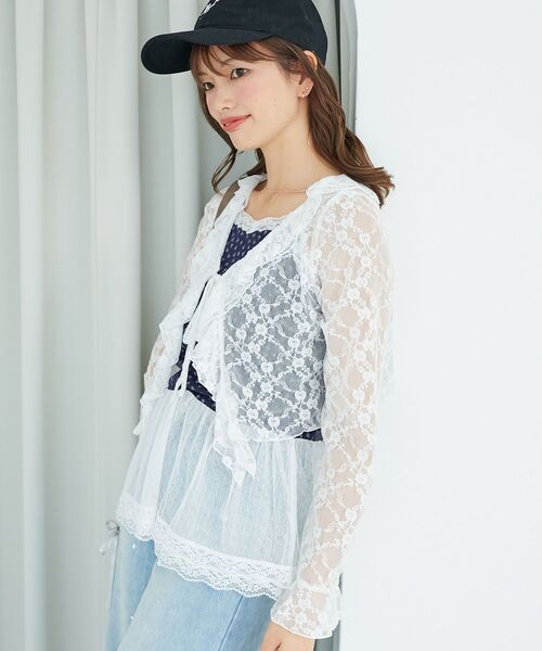 MAJESTIC LEGON(マジェスティックレゴン)の「フリルカラーリボンカーディガン(Tシャツ/カットソー・レディース・アイボリー/ホワイト系その他/ブラック系その他/ホワイト系その他2/ブルー系その他2/ブラック/オフホワイト・MEDIUM)」の14枚目の写真