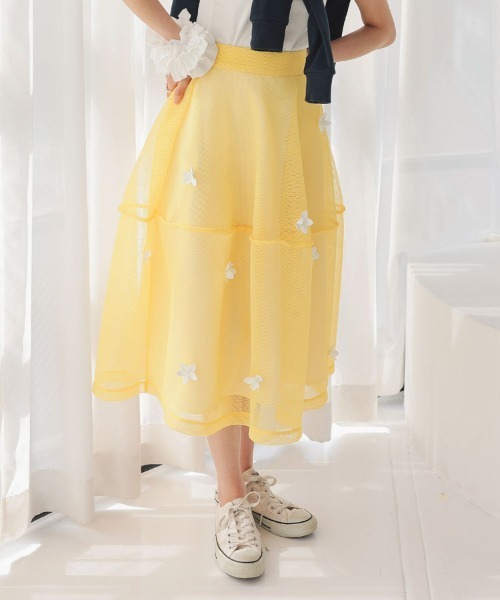 DONOBAN(ドノバン)の「フラワーメッシュスカート(スカート・レディース・イエロー/ホワイト/ブラック・M/S)」の3枚目の写真