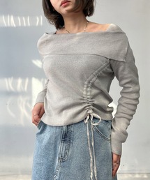 AS KNOW AS plus | ●オフショル風シャーリングデザインプルオーバー(Tシャツ/カットソー)