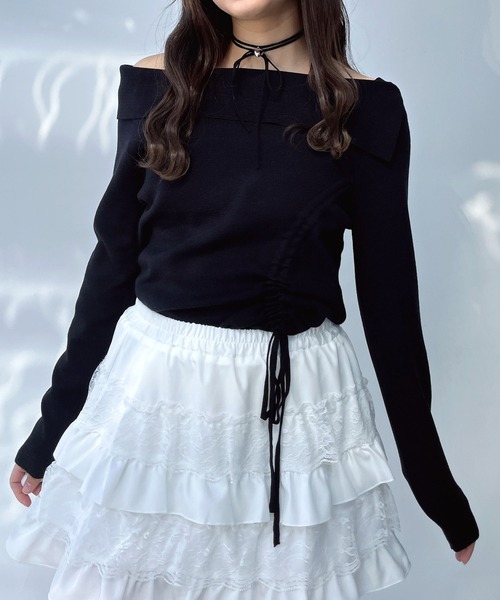 AS KNOW AS plus（アズノゥアズプラス）の「●オフショル風シャーリングデザインプルオーバー（Tシャツ/カットソー・レディース・オフホワイト/ブラック/杢グレー/シルバー・FREE）」の17枚目の写真