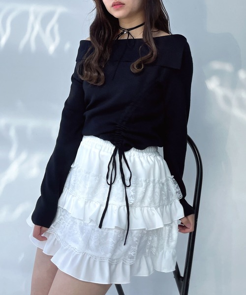 AS KNOW AS plus（アズノゥアズプラス）の「●オフショル風シャーリングデザインプルオーバー（Tシャツ/カットソー・レディース・オフホワイト/ブラック/杢グレー/シルバー・FREE）」の18枚目の写真