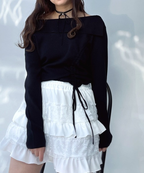 AS KNOW AS plus（アズノゥアズプラス）の「●オフショル風シャーリングデザインプルオーバー（Tシャツ/カットソー・レディース・オフホワイト/ブラック/杢グレー/シルバー・FREE）」の19枚目の写真