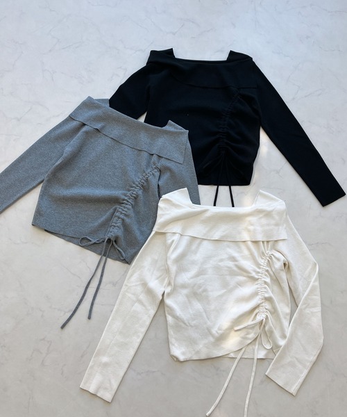 AS KNOW AS plus（アズノゥアズプラス）の「●オフショル風シャーリングデザインプルオーバー（Tシャツ/カットソー・レディース・オフホワイト/ブラック/杢グレー/シルバー・FREE）」の22枚目の写真