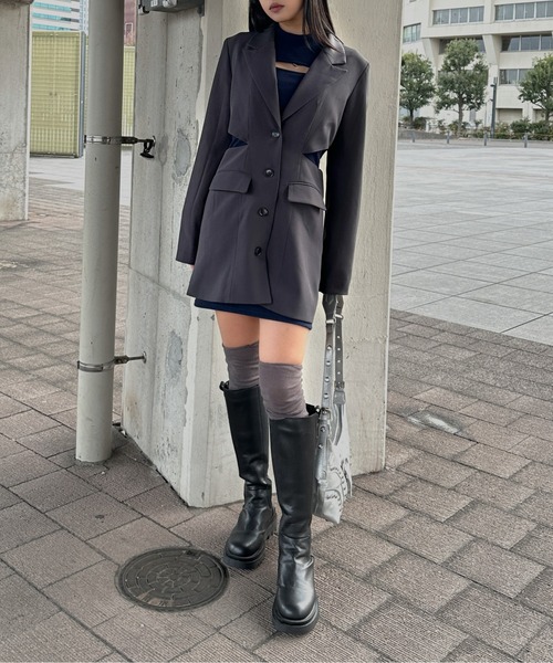 LVEU.（ラブユ.）の「【LVEU.】カットアウトワンピースジャケット / アウター ジャケット オーバー カットアウト レイヤード モード テーラード ブラック グレー（テーラードジャケット・レディース・グレー/ブラック・FREE）」の20枚目の写真