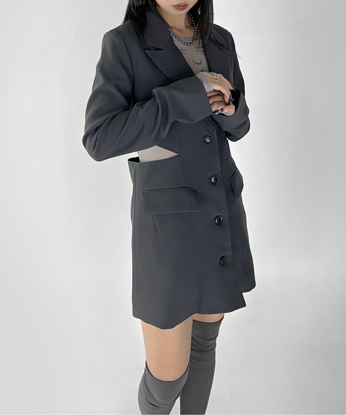 新品未使用 LVEU. ブラック カットアウトワンピースジャケット Fサイズ 新品未使用 LVEU. ブラック カットアウトワンピースジャケット F