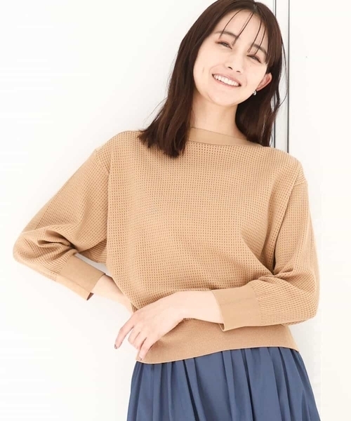 MK MICHEL KLEIN(エムケーミッシェルクラン)の「アイレット柄ドルマン風ニット/洗える(ニット/セーター・レディース・アクア/ホワイト/レッド系/ネイビー/ライトブラウン・38)」の3枚目の写真