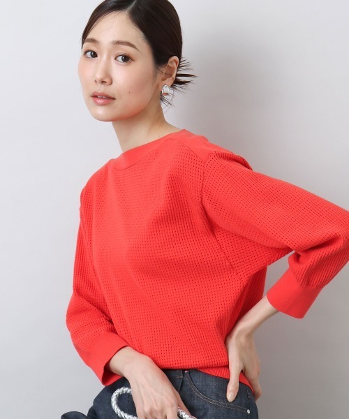 MK MICHEL KLEIN(エムケーミッシェルクラン)の「アイレット柄ドルマン風ニット/洗える(ニット/セーター・レディース・アクア/ホワイト/レッド系/ネイビー/ライトブラウン・38)」の5枚目の写真