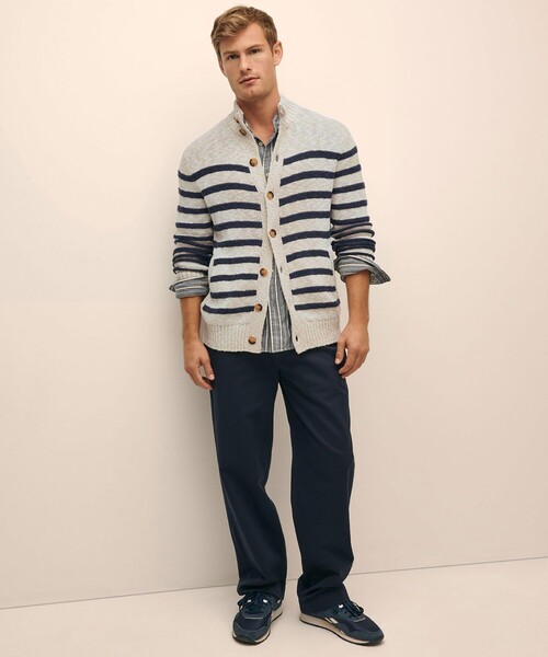 BROOKS BROTHERS(ブルックスブラザーズ)の「コットン/リネン マリナーストライプ モックネックカーディガン(カーディガン/ボレロ・メンズ・オートミール・MEDIUM/LARGE/X-LARGE/SMALL)」の6枚目の写真