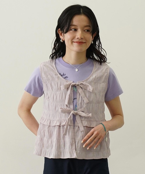 MILKFED.(ミルクフェド)の「RIBBON FRILL TANK TOP(タンクトップ・レディース・ライトパープル/ブルー/ブラック・ONE SIZE)」の3枚目の写真