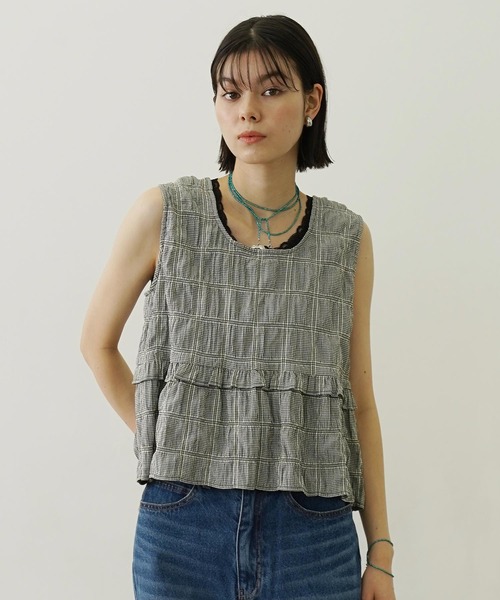 MILKFED.(ミルクフェド)の「RIBBON FRILL TANK TOP(タンクトップ・レディース・ライトパープル/ブルー/ブラック・ONE SIZE)」の5枚目の写真