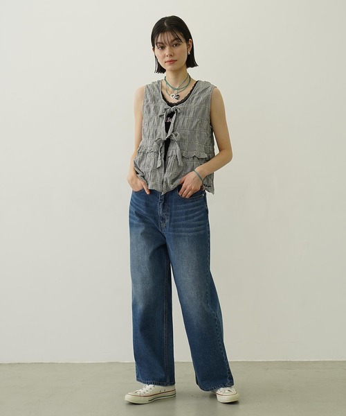 MILKFED.(ミルクフェド)の「RIBBON FRILL TANK TOP(タンクトップ・レディース・ライトパープル/ブルー/ブラック・ONE SIZE)」の7枚目の写真
