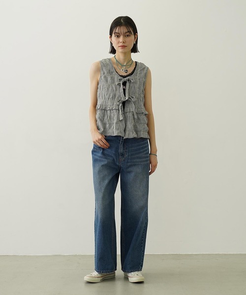 MILKFED.(ミルクフェド)の「RIBBON FRILL TANK TOP(タンクトップ・レディース・ライトパープル/ブルー/ブラック・ONE SIZE)」の9枚目の写真