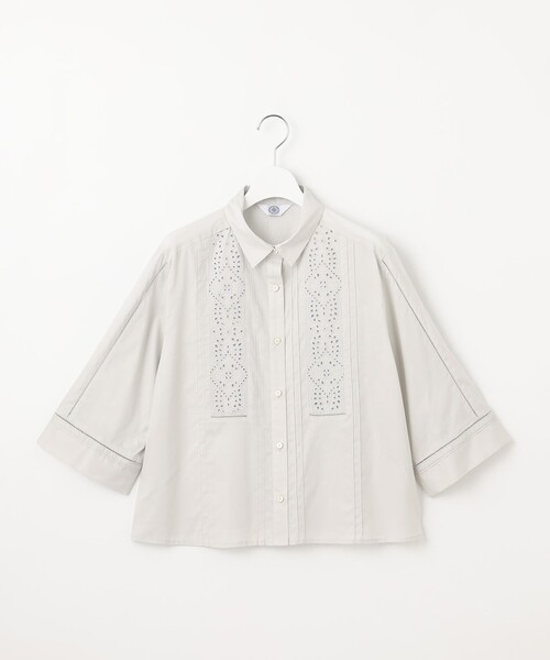 J.PRESS（ジェイプレス）の「【洗える】セルロースライト刺繍  シャツ ブラウス（シャツ/ブラウス・レディース・ライトグレー系/ピンク系/ダルブルー系/ホワイト系・9/11）」の7枚目の写真