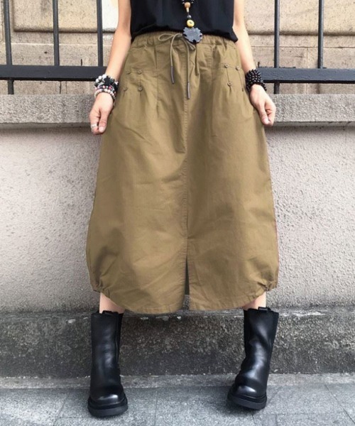 SallyLunn（サリーラン）の「【選べる5カラー/M～XLサイズ展開♪】裾ゴムAラインミディ丈スカート（スカート・レディース・ブラック/ベージュ/ネイビー/グレー/オリーブ・MEDIUM/LARGE/X-LARGE）」の3枚目の写真