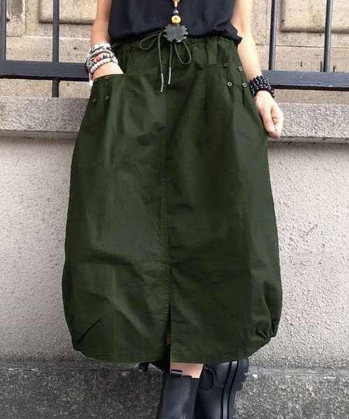 SallyLunn（サリーラン）の「【選べる5カラー/M～XLサイズ展開♪】裾ゴムAラインミディ丈スカート（スカート・レディース・ブラック/ベージュ/ネイビー/グレー/オリーブ・MEDIUM/LARGE/X-LARGE）」の4枚目の写真