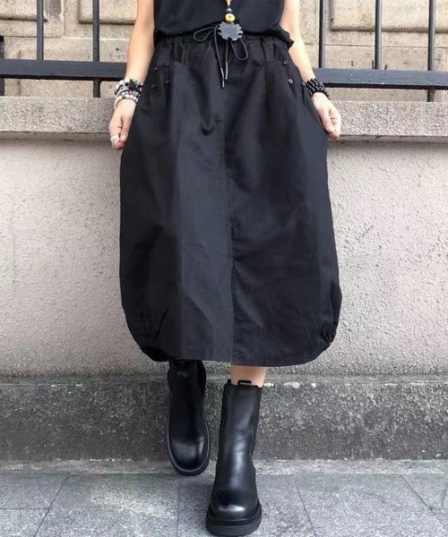 SallyLunn（サリーラン）の「【選べる5カラー/M～XLサイズ展開♪】裾ゴムAラインミディ丈スカート（スカート・レディース・ブラック/ベージュ/ネイビー/グレー/オリーブ・MEDIUM/LARGE/X-LARGE）」の6枚目の写真