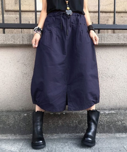 SallyLunn（サリーラン）の「【選べる5カラー/M～XLサイズ展開♪】裾ゴムAラインミディ丈スカート（スカート・レディース・ブラック/ベージュ/ネイビー/グレー/オリーブ・MEDIUM/LARGE/X-LARGE）」の13枚目の写真