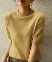 夏に映える軽やかな着心地、UV対策も叶う上品半袖サマーニット。きれい見えする夏服半袖ボトルネックニットトップス