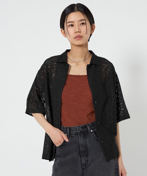 CITEN（シテン）の「＜CITEN＞レースハーフスリーブシャツ（シャツ/ブラウス・レディース・ブラック/オフホワイト・FREE）」の3枚目の写真