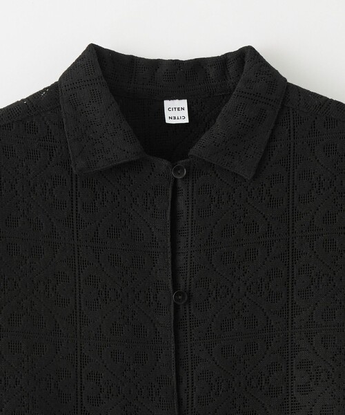 ＜H＞レースハーフスリーブシャツ/ブラック H BEAUTY&YOUTH UNITED ARROWS（エイチビューティーアンドユース