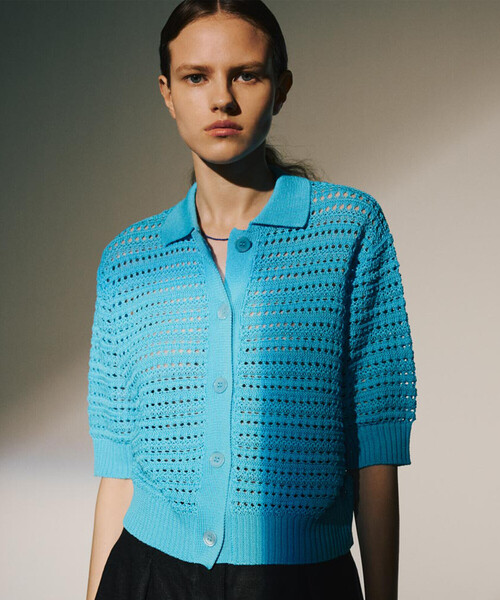 ADAWAS（アダワズ）の「ADAWAS | コットンニット ポロカーディガン WOMEN（カーディガン/ボレロ・レディース・イエロー/ホワイト系その他5/ブルー系その他5/オフホワイト・ONE）」の5枚目の写真