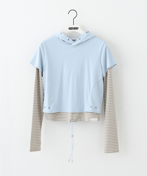TUOMIO（トゥオミオ）の「【Geek Office / ギークオフィス】TUOMIO / トゥオミオ STUD LAYERED HOODIE（パーカー・レディース・ブルー系その他/チャコールグレー・SMALL）」の2枚目の写真