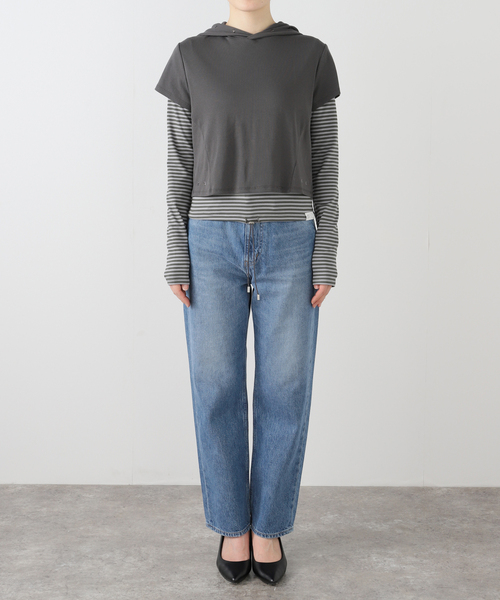 TUOMIO（トゥオミオ）の「【Geek Office / ギークオフィス】TUOMIO / トゥオミオ STUD LAYERED HOODIE（パーカー・レディース・ブルー系その他/チャコールグレー・SMALL）」の6枚目の写真