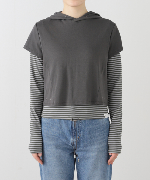 TUOMIO（トゥオミオ）の「【Geek Office / ギークオフィス】TUOMIO / トゥオミオ STUD LAYERED HOODIE（パーカー・レディース・ブルー系その他/チャコールグレー・SMALL）」の7枚目の写真