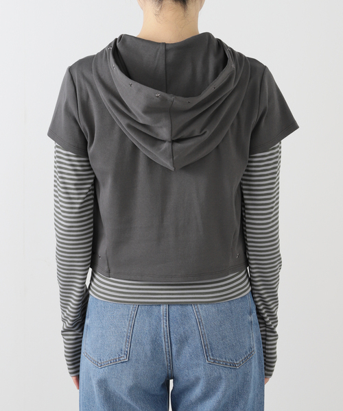 TUOMIO（トゥオミオ）の「【Geek Office / ギークオフィス】TUOMIO / トゥオミオ STUD LAYERED HOODIE（パーカー・レディース・ブルー系その他/チャコールグレー・SMALL）」の9枚目の写真