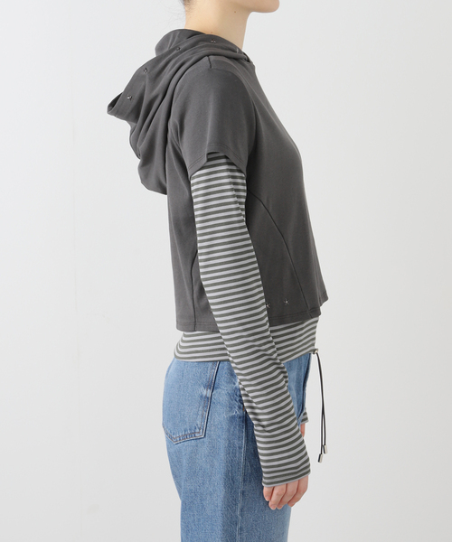 TUOMIO（トゥオミオ）の「【Geek Office / ギークオフィス】TUOMIO / トゥオミオ STUD LAYERED HOODIE（パーカー・レディース・ブルー系その他/チャコールグレー・SMALL）」の10枚目の写真