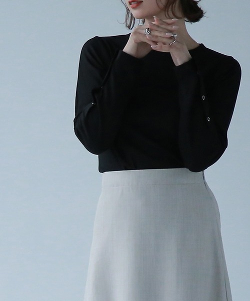 SUNFLOWER EIGHT（サンフラワーエイト）の「袖ボタンリブトップス（Tシャツ/カットソー・レディース・グリーン/ホワイト/ブラック・FREE）」の15枚目の写真
